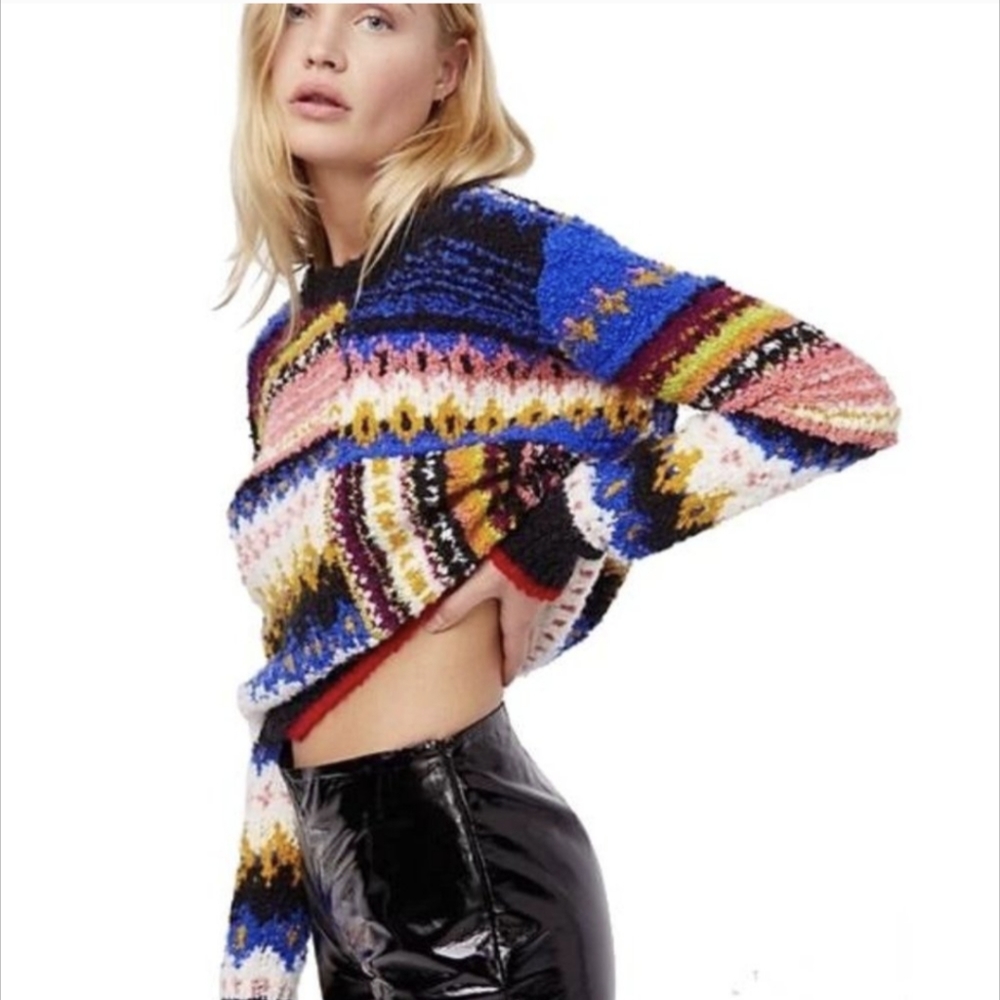 Free People Alpaca Blend Colorful Sweater